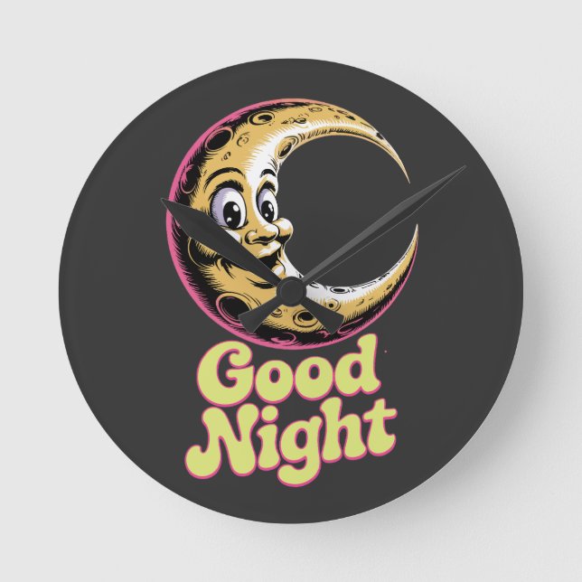 Gute Nacht Retro Moon Runde Wanduhr (Vorderseite)