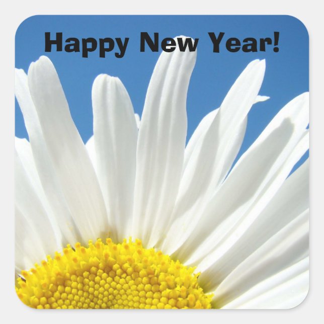Gute Neujahrsfeier! Aufkleber Blue Sky White Daisy (Vorderseite)