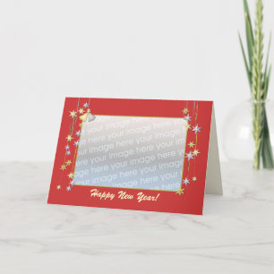 Gute Neujahrsstars rot (Rahmen für Fotos) Feiertagskarte