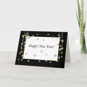 Gute Neujahrsstars und Glocken Schwarz und Weiß Feiertagskarte