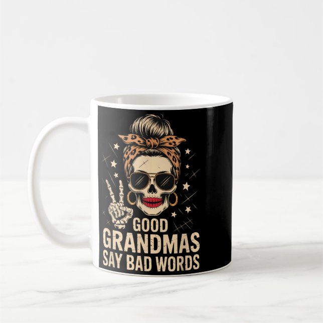 Gute Omas sagen böse Wörter Skelett Schädel Leopar Kaffeetasse (Links)
