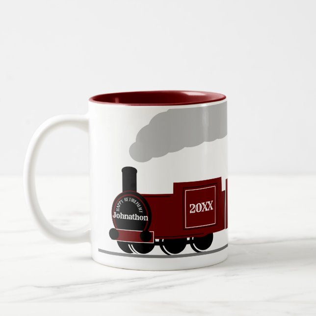 Gute Pensionierung personalisierte Eisenbahn Zweifarbige Tasse (Links)