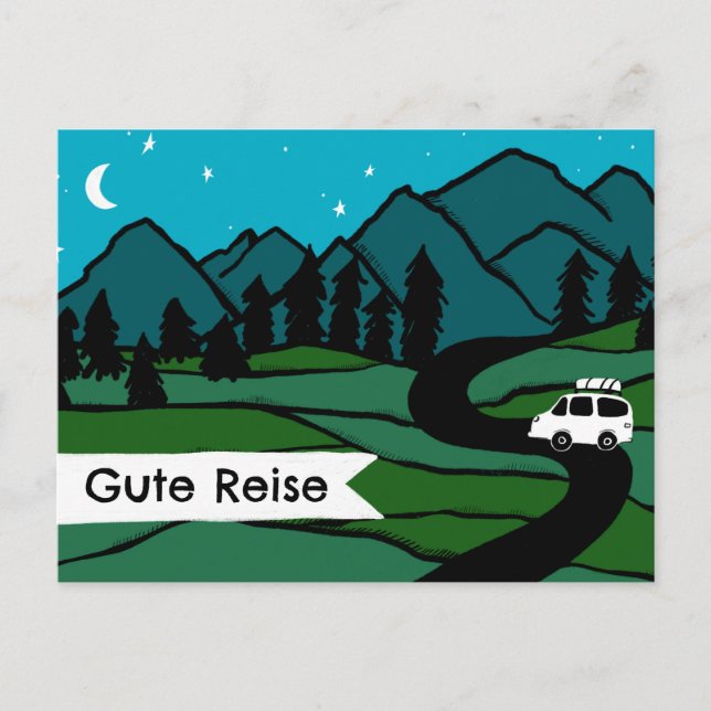 Gute Reise Campervan Vanlife Wohnmobil Sommer Berg Postkarte (Vorderseite)
