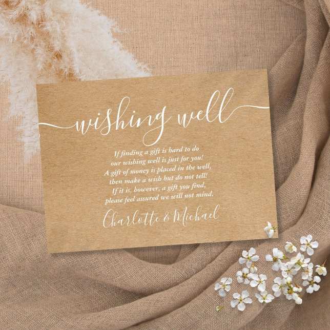 Gute Signatur Drehbuch rustikale Kraft Hochzeit wü Begleitkarte (Wishing Well Signature Script Rustic Kraft Wedding Enclosure Card)