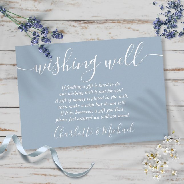 Gute Signatur Script Dusty Blue Wedding Begleitkarte (Von Creator hochgeladen)