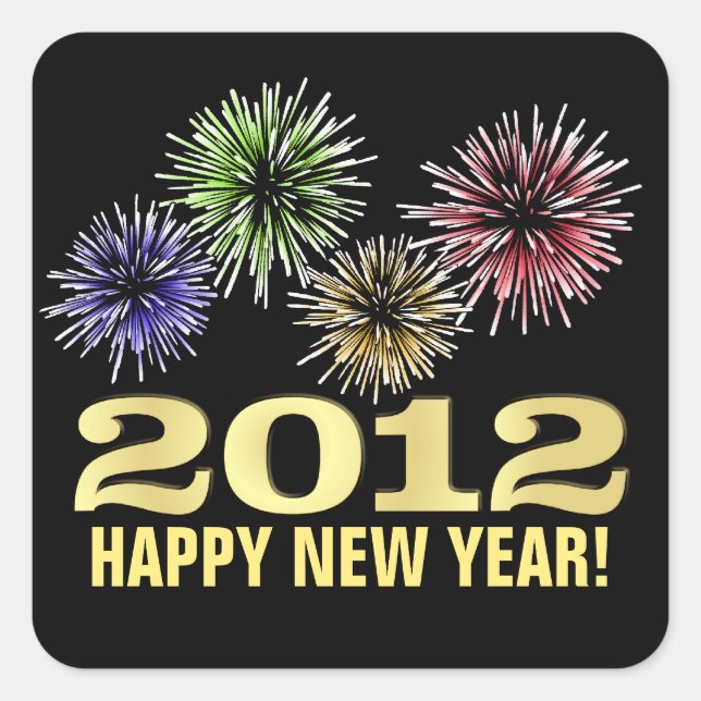Gute Silvesteraufkleber - 2012 mit Feuerwerk Quadratischer Aufkleber (Vorderseite)