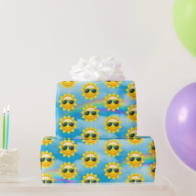 Gute Sonne mit Sonnenbrille und Regenbogen Geschenkpapier (Partygeschenke)