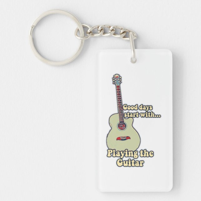 Gute Tage beginnen mit Gitarrenspielen. Vintag Schlüsselanhänger (Vorderseite)
