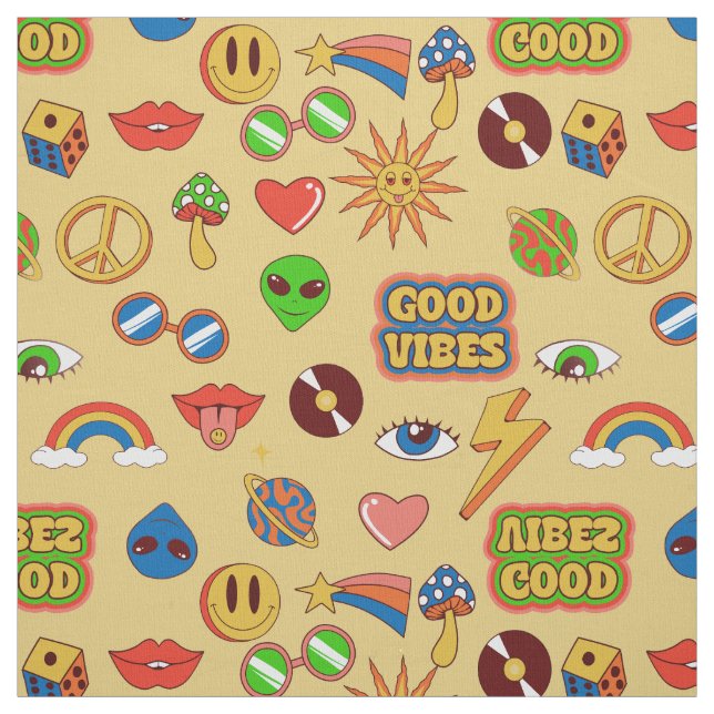 gute vibes alien groovy pop art 1970er stoff (Muster)