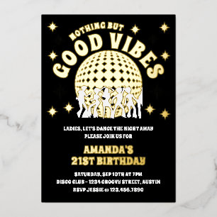 Gute Vibes Groovy Schwarz Gold Geburtstagsfeier Fo Folieneinladung