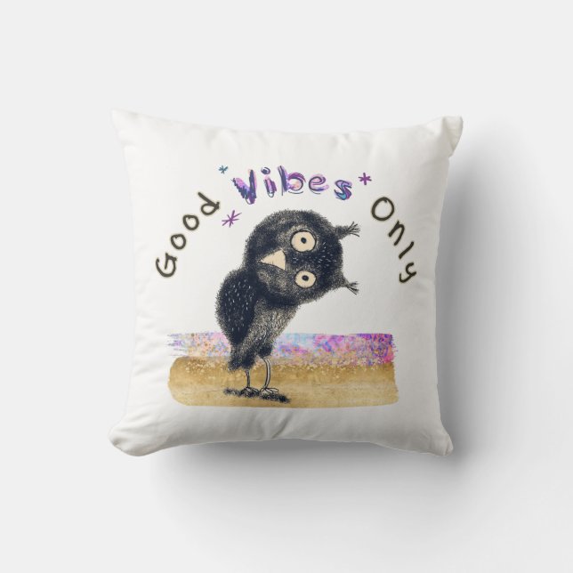 Gute Vibes nur mit neugierigen Eule Kissen (Vorderseite)