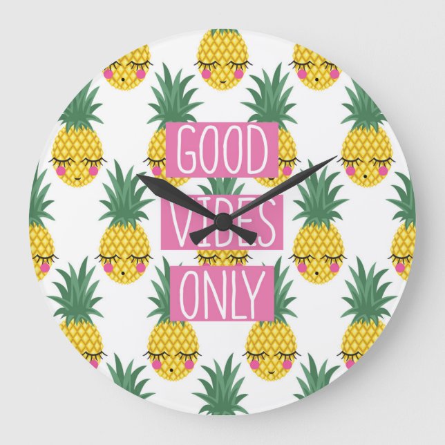 Gute Vibes Pineapples Sommermuster Große Wanduhr (Vorderseite)