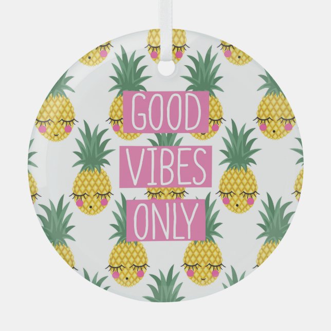 Gute Vibes Pineapples Sommermuster Ornament Aus Glas (Vorderseite)