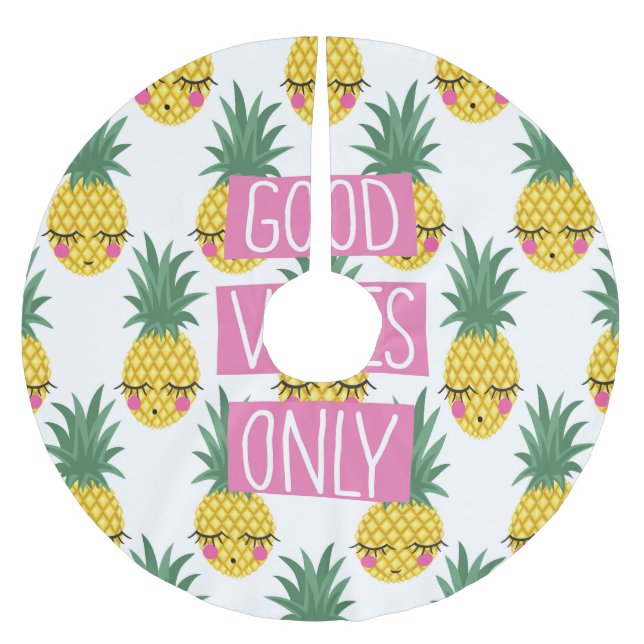 Gute Vibes Pineapples Sommermuster Polyester Weihnachtsbaumdecke (Vorderseite)