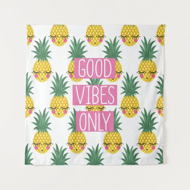 Gute Vibes Pineapples Sommermuster Wandteppich (Vorderseite)