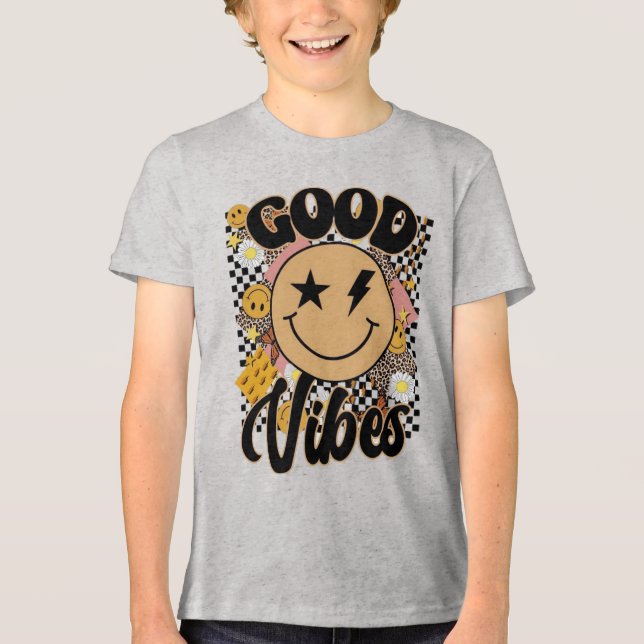 Gute Vibes Smiley Gesicht Tri-Blend Shirt (Vorderseite)