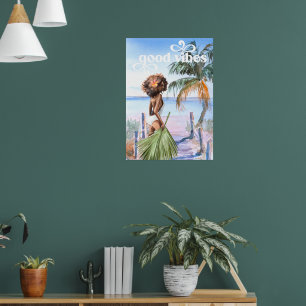 Gute Vibes   Wasserfarbe Trendy Retro Sommerstrand Poster
