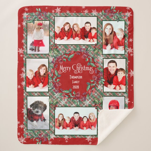 Gute Weihnachts-Familie Foto Collage Name Template Sherpadecke (Vorderseite)