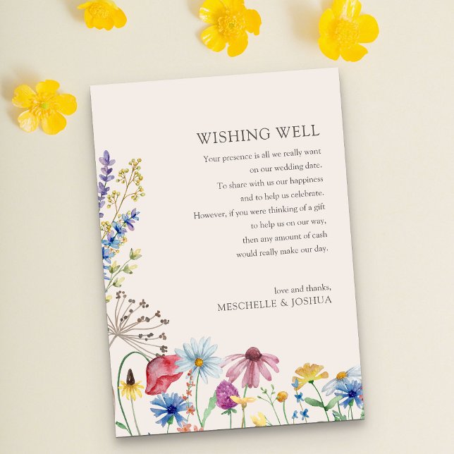 Gute Wildblume Hochzeitslandschaft Begleitkarte (Wishing Well insert card from my Wildflower Charm weddding collection)