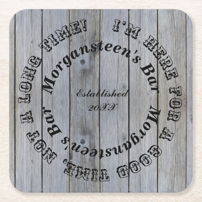 Gute Zeit, Holz aussehen Bar oder Mann Höhle Name Rechteckiger Pappuntersetzer (Vorderseite)