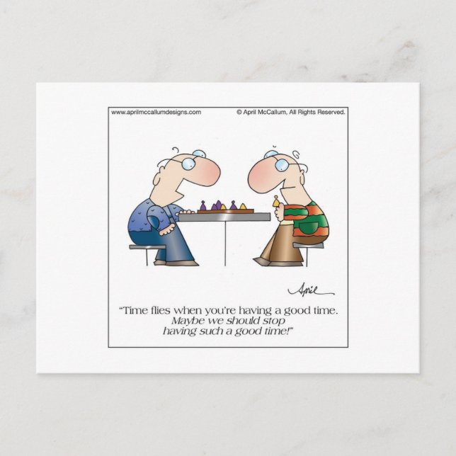 GUTE ZEITEN Cartoon Postcard bis April McCallum Postkarte (Vorderseite)