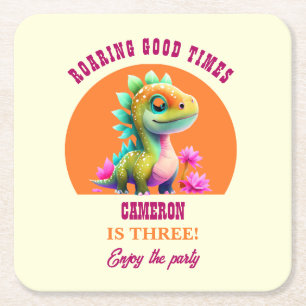 Gute Zeiten Dinosaur jedes Alter Geburtstagsparty Rechteckiger Pappuntersetzer