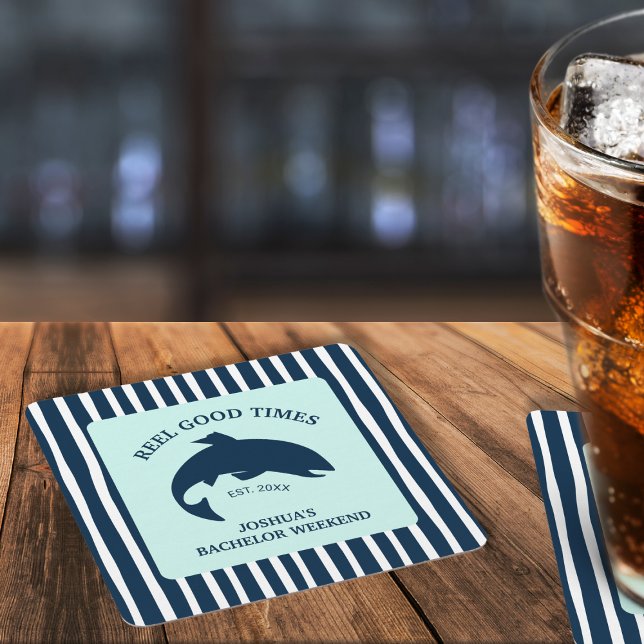 Gute Zeiten für die Bachelor-Partei der Marine Rechteckiger Pappuntersetzer (Fishing Navy Bachelor Party Reel Good Times Square Paper Coaster)