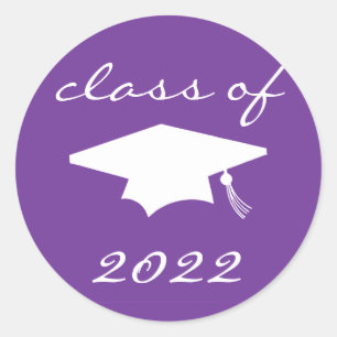 Güteklasse 2022-Etikett (Lila Graduationskappe) Runder Aufkleber