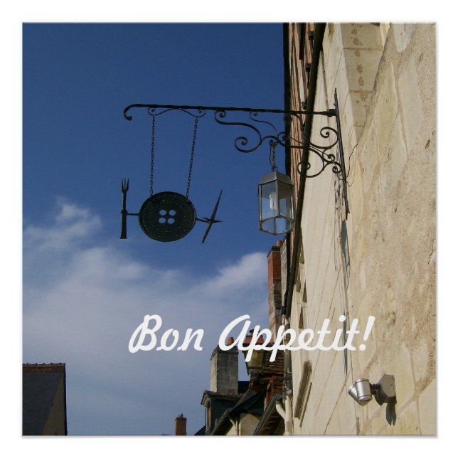 Guten Appetit! Utensils Cafe Sign in Frankreich Poster (Vorderseite)