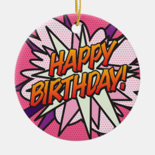 GUTEN GEBURTSTAG Foto-Spaß Retro-Comic-Book Keramik Ornament