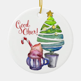 Guten Morgen! Baum, heiße Schokolade, Familienname Keramik Ornament
