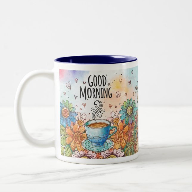 Guten Morgen Doodle-Kaffee Zweifarbige Tasse (Links)