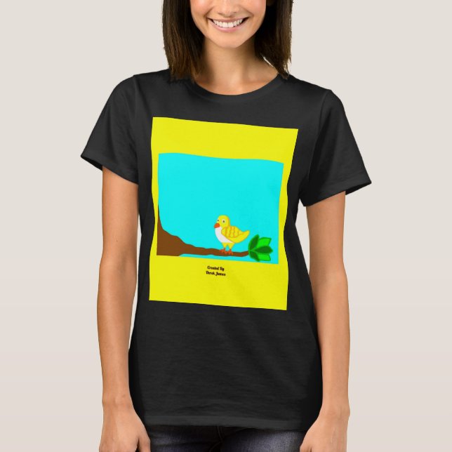 Guten Morgen Gelber Vogel Frauen Schwarzes T Shirt (Vorderseite)