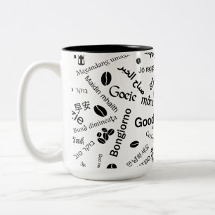 Guten Morgen in allen Sprachen des Wortes Zweifarbige Tasse