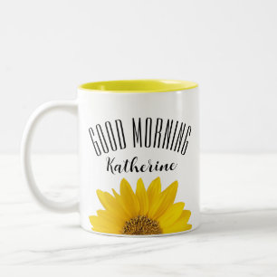 Guten Morgen Individuelle Name Sonnenblume Zweifarbige Tasse