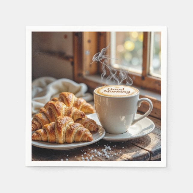 Guten Morgen Kaffee mit Croissants Serviette (Vorderseite)