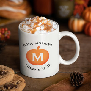 Guten Morgen Kürbisgewürz Orange Kürbis Monogramm Kaffeetasse