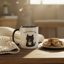 Guten Morgen mit Süße Schwarze Katze Kaffee Tasse