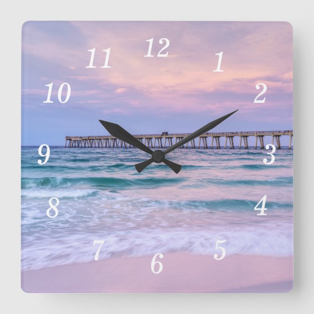 Guten Morgen Navarre Beach Pier Wall Clock Quadratische Wanduhr (Vorderseite)