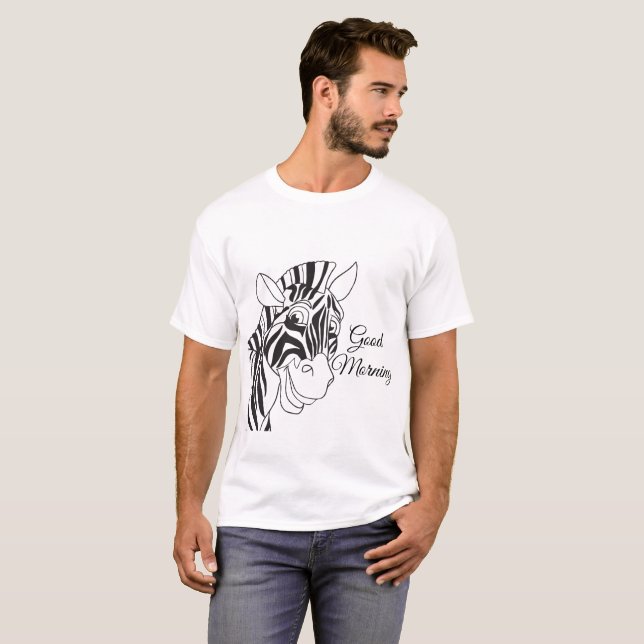 "Guten Morgen" Niedliche Zebra-Streifen T-Shirt (Vorne ganz)