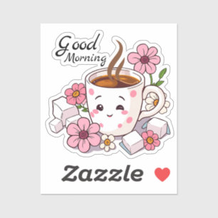 Guten Morgen   Niedlicher Kawaii-Kaffee Aufkleber
