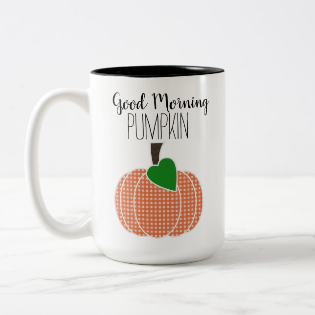 Guten Morgen Pumpkin Orange Gingham Kariert Zweifarbige Tasse (Links)
