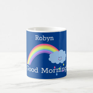 Guten Morgen Regenbogen, lächeln, auf blau, dein N Kaffeetasse