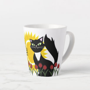 Guten Morgen schön! Katze mit Sonne und Tulissen Milchtasse