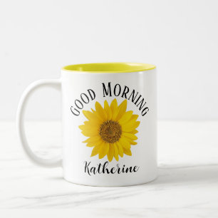 Guten Morgen Sonnenblumen-Individuelle Name Zweifarbige Tasse