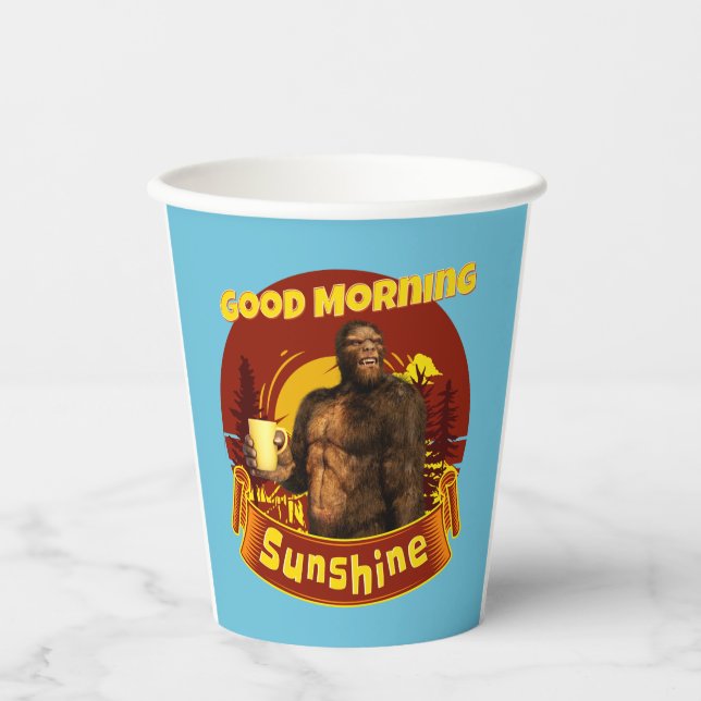 Guten Morgen Sonnenschein Funny Bigfoot Kaffee Pappbecher (Vorderseite)