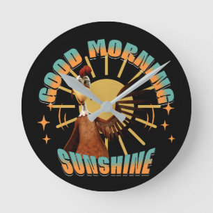Guten Morgen Sonnenschein Lustiger Hahn Runde Wanduhr