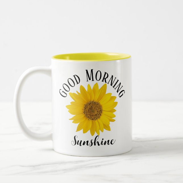 Guten Morgen Sonnenschein Sonnenblume Zweifarbige Tasse (Links)