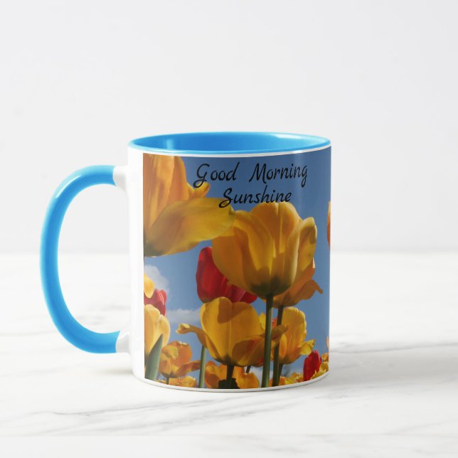 Guten Morgen Sonnenschein Tulips Blue Sky Kaffee G Tasse (Links)