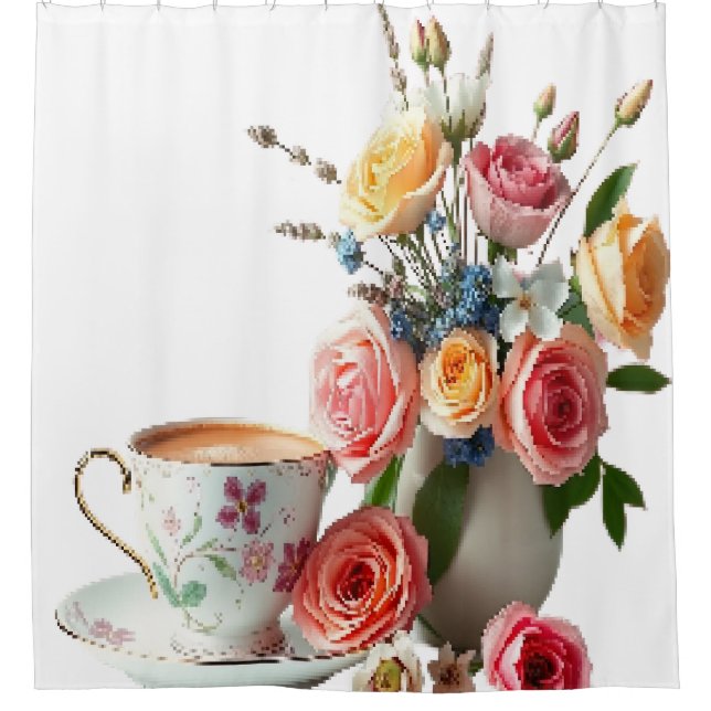 Guten Morgen Tee Duschvorhang (Vorderseite)